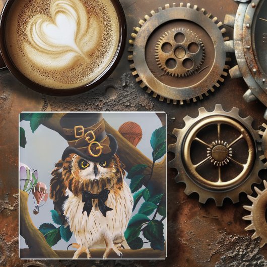 Schattigee Steampunk top Hoed Uil Glazen Onderzetter