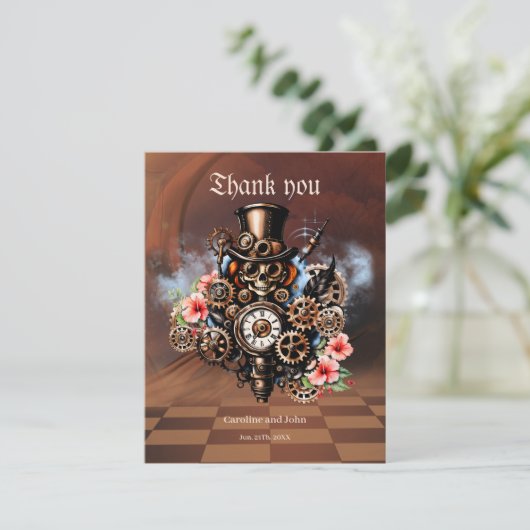 Schattigee steampunk vrouwen bedankkaart (Staand voorkant)