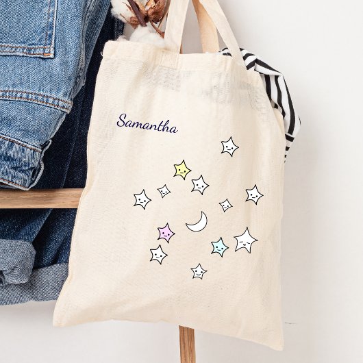 Schattigee Sterren Maan Aangepaste Naam Kawaii Tote Bag