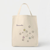 Schattigee Sterren Maan Aangepaste Naam Kawaii Tote Bag (Voorkant)