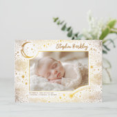 Schattigee sterren maan hemelse pasgeboren foto ge aankondiging (Staand voorkant)