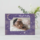 Schattigee sterren maan hemelse pasgeboren foto ge aankondiging (Staand voorkant)