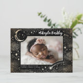 Schattigee sterren maan hemelse pasgeboren foto ge aankondiging (Staand voorkant)