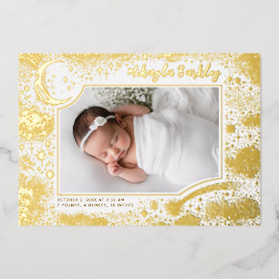 Schattigee sterren maan hemelse pasgeboren foto ge folie uitnodiging