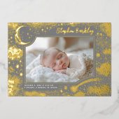 Schattigee sterren maan hemelse pasgeboren foto ge folie uitnodiging (Voorkant)