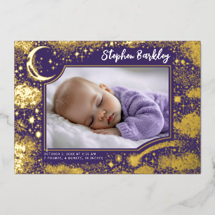 Schattigee sterren maan hemelse pasgeboren foto ge folie uitnodiging