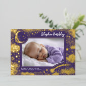Schattigee sterren maan hemelse pasgeboren foto ge folie uitnodiging (Staand Voorkant)