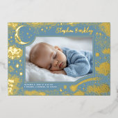 Schattigee sterren maan hemelse pasgeboren foto ge folie uitnodiging (Voorkant)