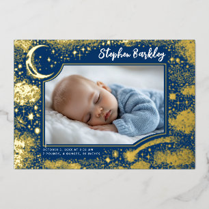 Schattigee sterren maan hemelse pasgeboren foto ge folie uitnodiging