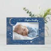 Schattigee Sterren Maan Hemelse Pasgeboren Jongen Aankondiging (Staand voorkant)