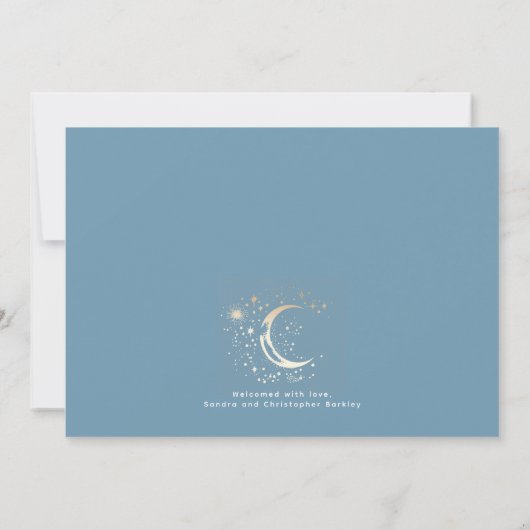 Schattigee Sterren Maan Hemelse Pasgeboren Jongen  Aankondiging (Achterkant)