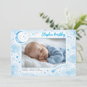 Schattigee Sterren Maan Hemelse Pasgeboren Jongen  Aankondiging (Staand voorkant)