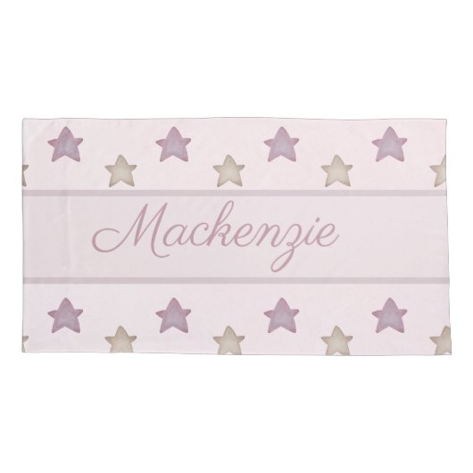 Schattigee sterren met aangepaste naam op roze kussensloop (Achterkant)