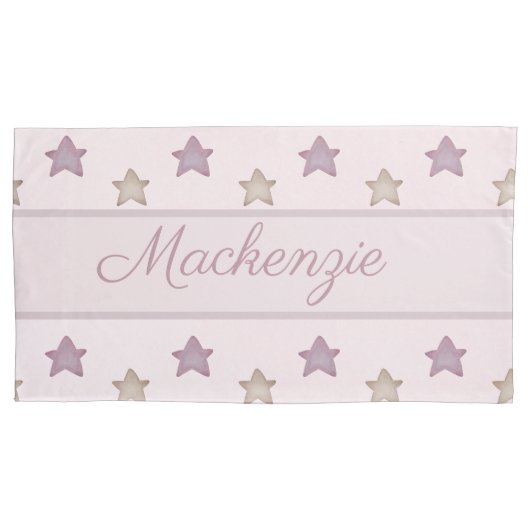 Schattigee sterren met aangepaste naam op roze kussensloop (Voorkant)