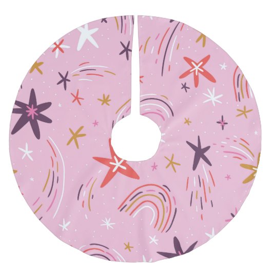 Schattigee sterren regenbogen roze patroon kerstboom rok (Voorkant)