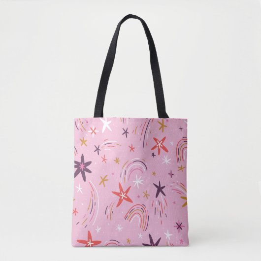 Schattigee sterren regenbogen roze patroon tote bag (Voorkant)