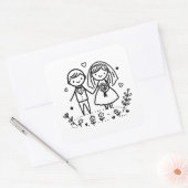 Schattigee Stick Figuur Bruid en bruidegom bruilof Vierkante Sticker (Envelop)