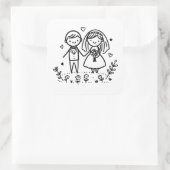 Schattigee Stick Figuur Bruid en bruidegom bruilof Vierkante Sticker (Tas)