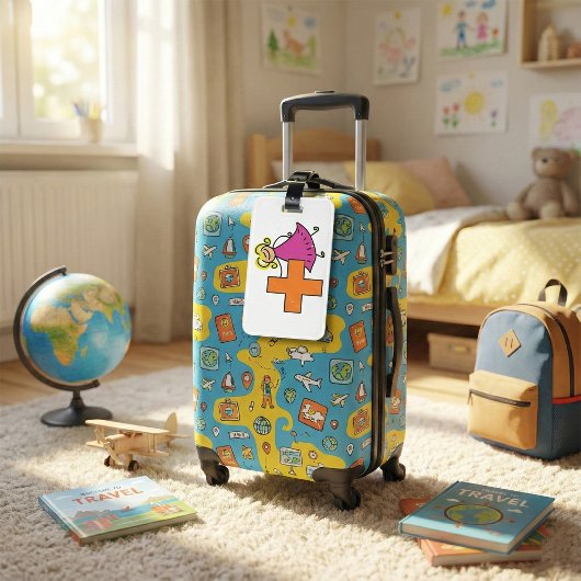 Schattigee Stick Figuur Meisje met Plus Sign Bagagelabel