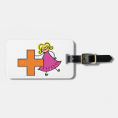 Schattigee Stick Figuur Meisje met Plus Sign Bagagelabel (Voorkant horizontaal)
