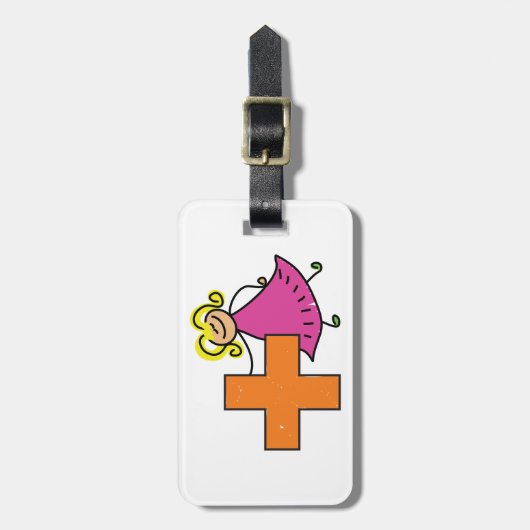 Schattigee Stick Figuur Meisje met Plus Sign Bagagelabel (Voorkant verticaal)