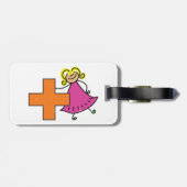 Schattigee Stick Figuur Meisje met Plus Sign Bagagelabel (Achterkant horizontaal)