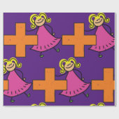 Schattigee Stick Figuur Meisje met Plus Sign Cadeaupapier (Vlak)