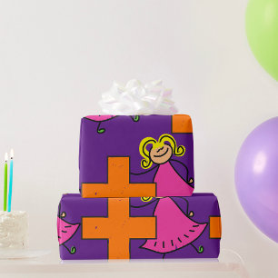 Schattigee Stick Figuur Meisje met Plus Sign Cadeaupapier