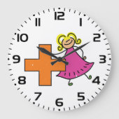 Schattigee Stick Figuur Meisje met Plus Sign Grote Klok (Voorkant)