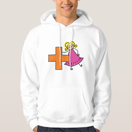 Schattigee Stick Figuur Meisje met Plus Sign Hoodie (Voorkant)