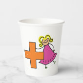 Schattigee Stick Figuur Meisje met Plus Sign Papieren Bekers (Voorkant)