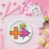 Schattigee Stick Figuur Meisje met Plus Sign Papieren Bordje (Feest)
