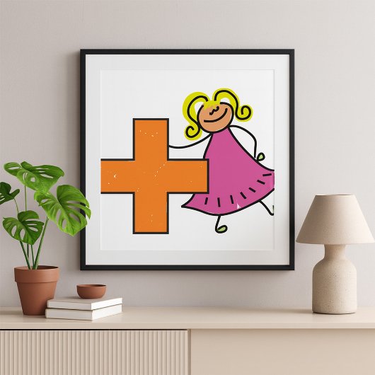 Schattigee Stick Figuur Meisje met Plus Sign Poster