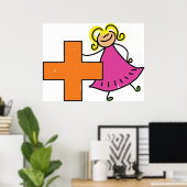 Schattigee Stick Figuur Meisje met Plus Sign Poster (Thuiskantoor)