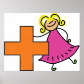 Schattigee Stick Figuur Meisje met Plus Sign Poster (Voorkant)