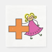 Schattigee Stick Figuur Meisje met Plus Sign Servet (Voorkant)