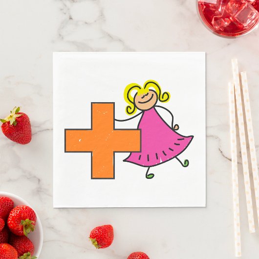Schattigee Stick Figuur Meisje met Plus Sign Servet