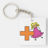 Schattigee Stick Figuur Meisje met Plus Sign Sleutelhanger (Voorkant)