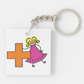 Schattigee Stick Figuur Meisje met Plus Sign Sleutelhanger (Achterkant)