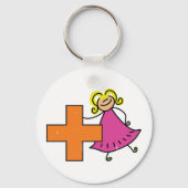 Schattigee Stick Figuur Meisje met Plus Sign Sleutelhanger (Achterkant)