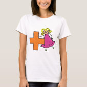 Schattigee Stick Figuur Meisje met Plus Sign T-shirt (Voorkant)