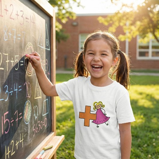 Schattigee Stick Figuur Meisje met Plus Sign T-shirt