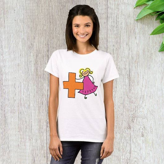 Schattigee Stick Figuur Meisje met Plus Sign T-shirt