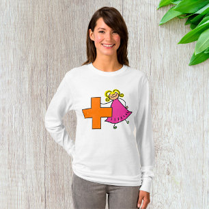 Schattigee Stick Figuur Meisje met Plus Sign T-shirt