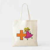 Schattigee Stick Figuur Meisje met Plus Sign Tote Bag (Voorkant)