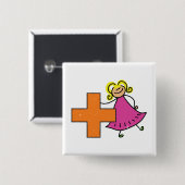 Schattigee Stick Figuur Meisje met Plus Sign Vierkante Button 5,1 Cm (Voorkant /achterkant)