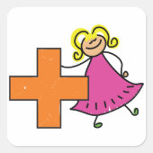 Schattigee Stick Figuur Meisje met Plus Sign Vierkante Sticker (Voorkant)