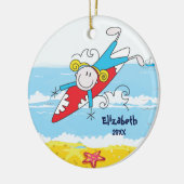 Schattigee Stick Figuur Surfer Meisje Kerst Orname Keramisch Ornament (Links)