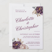 Schattigee stijl huwelijksuitnodiging, paarse str (Voorkant)