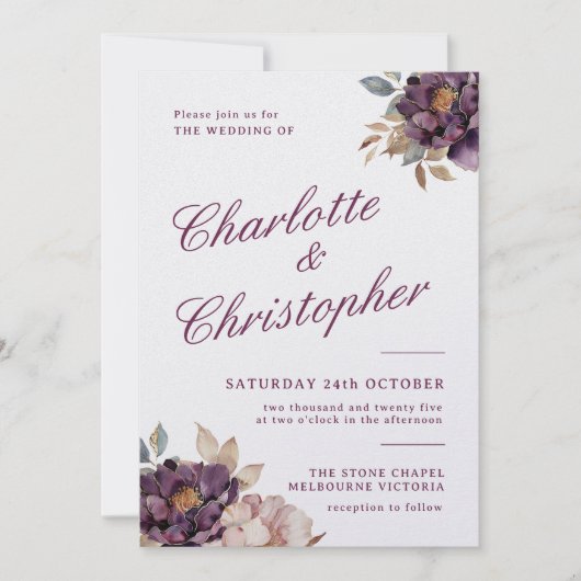 Schattigee  stijl huwelijksuitnodiging, paarse str (Voorkant)